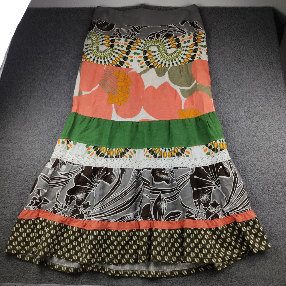 DEPT Linen Patchwork‎ Floral Geometric Tiered Maxi Skirt XXL 2XL Boho Gypsy